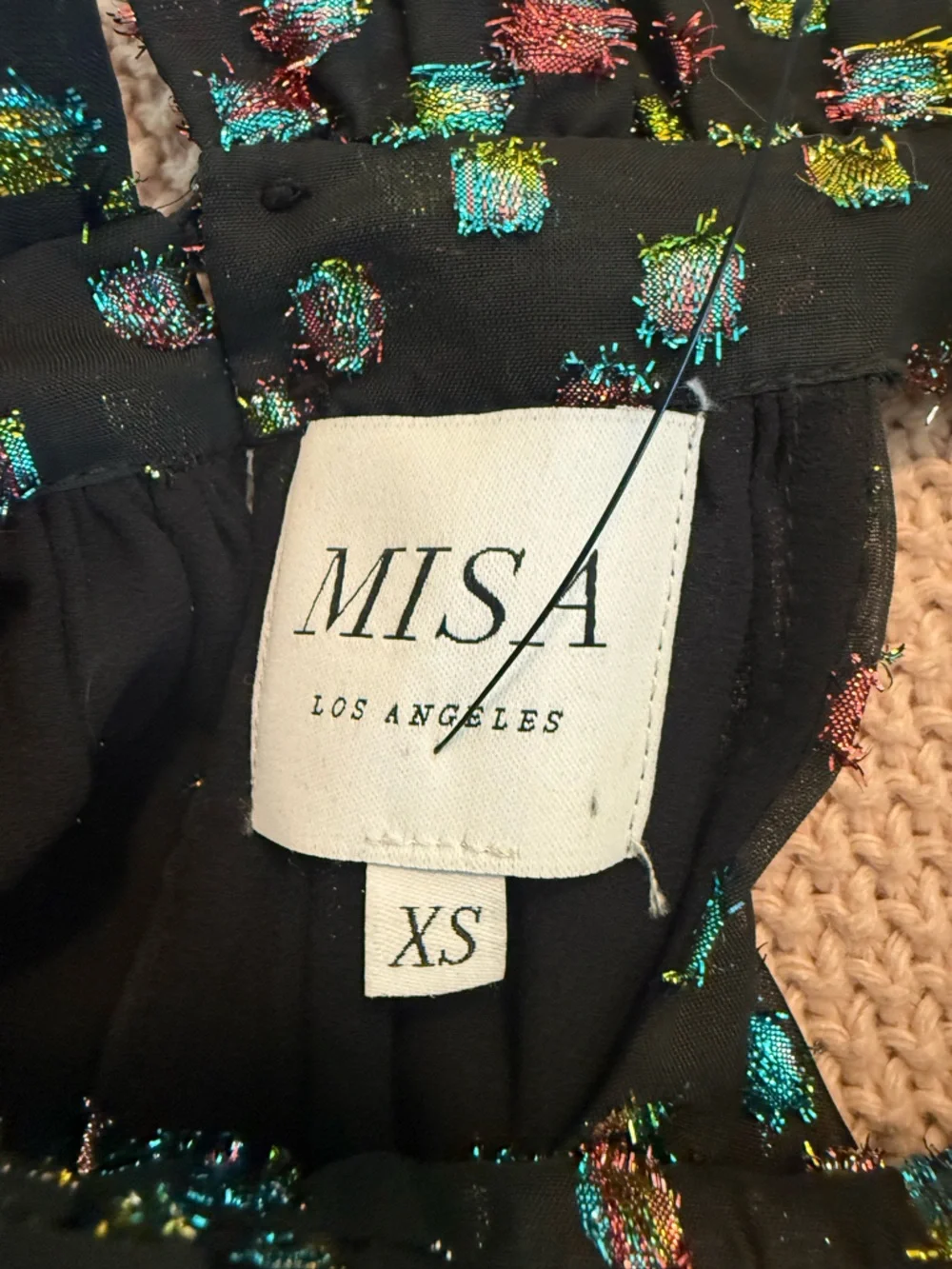 Misa Los Angeles Winona Rainbow Metallic Clip Dot Halter Dress XS